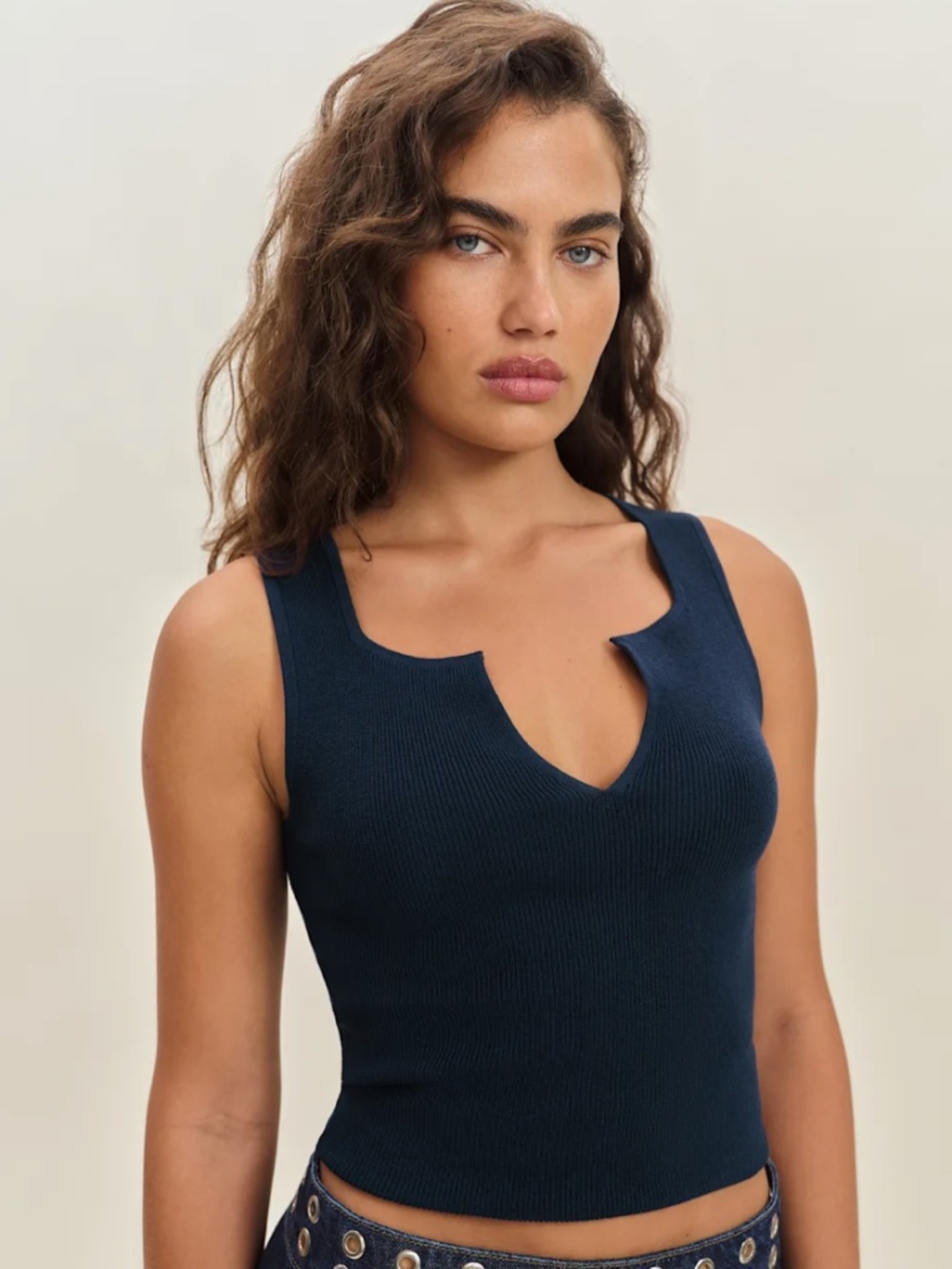 Reformation Rylie Cotton Sweater Tank - Navy